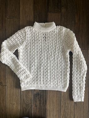 Like New Mango Classic White Cable-Knit Mock Neck Sweater
